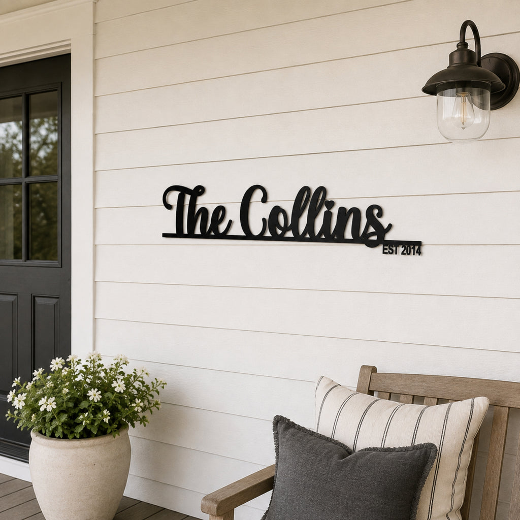 Personalized Family Name Metal Sign with Established Year – Script Style