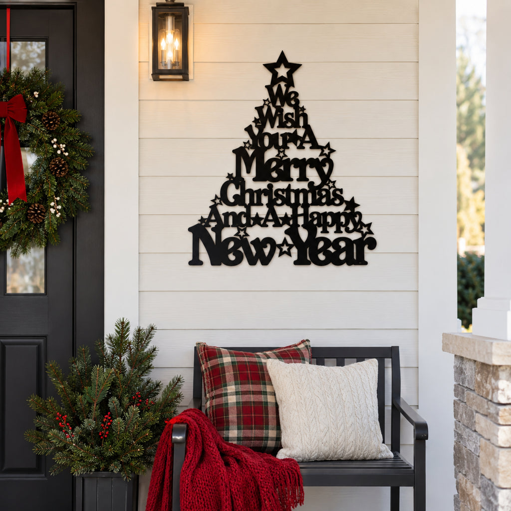 Merry Christmas Metal Wall Art – Christmas Tree Holiday Sign