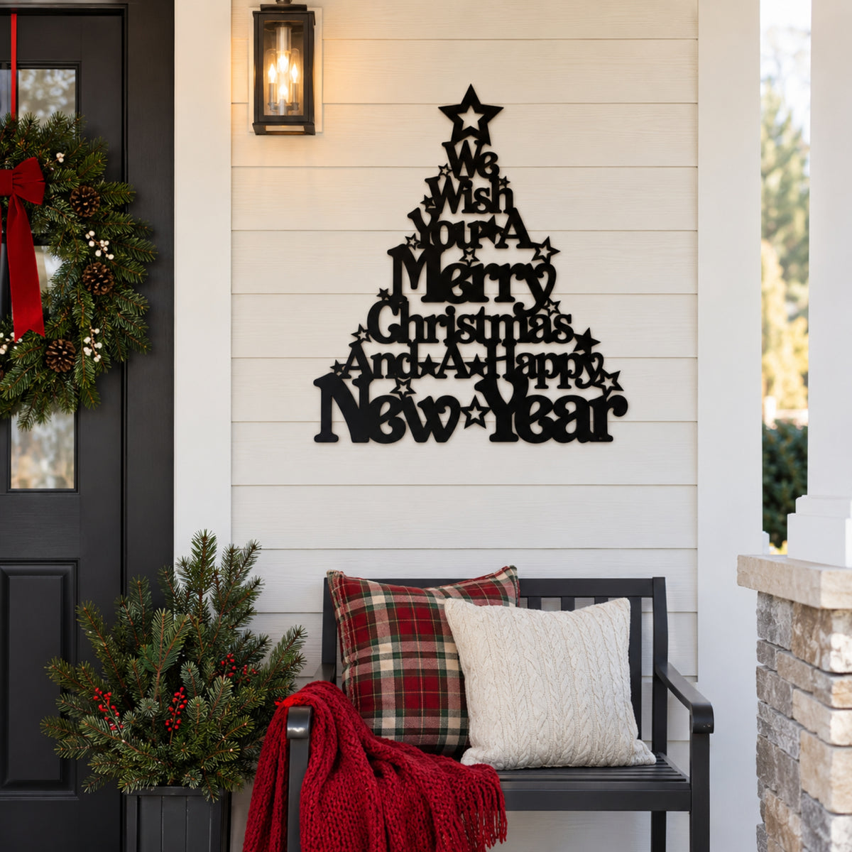Merry Christmas Metal Wall Art – Christmas Tree Holiday Sign