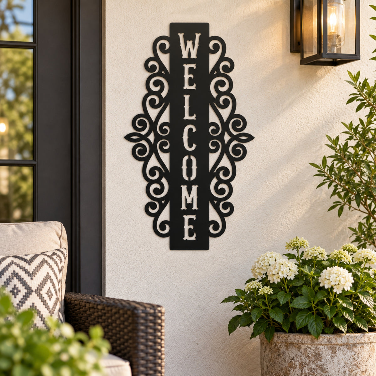 Ornate Welcome Metal Sign – Decorative Porch & Entryway Wall Decor