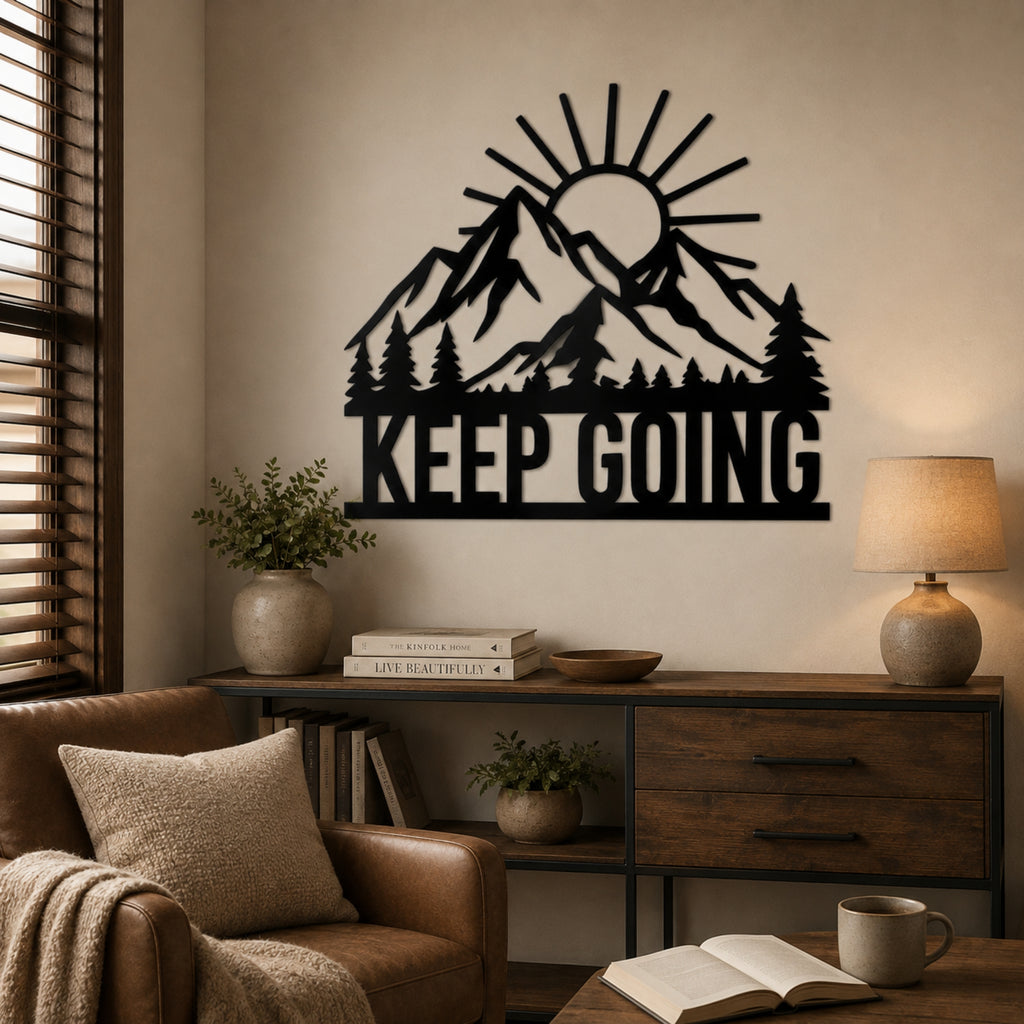 Keep Going Mountain Metal Wall Art – Inspirational Nature Decor