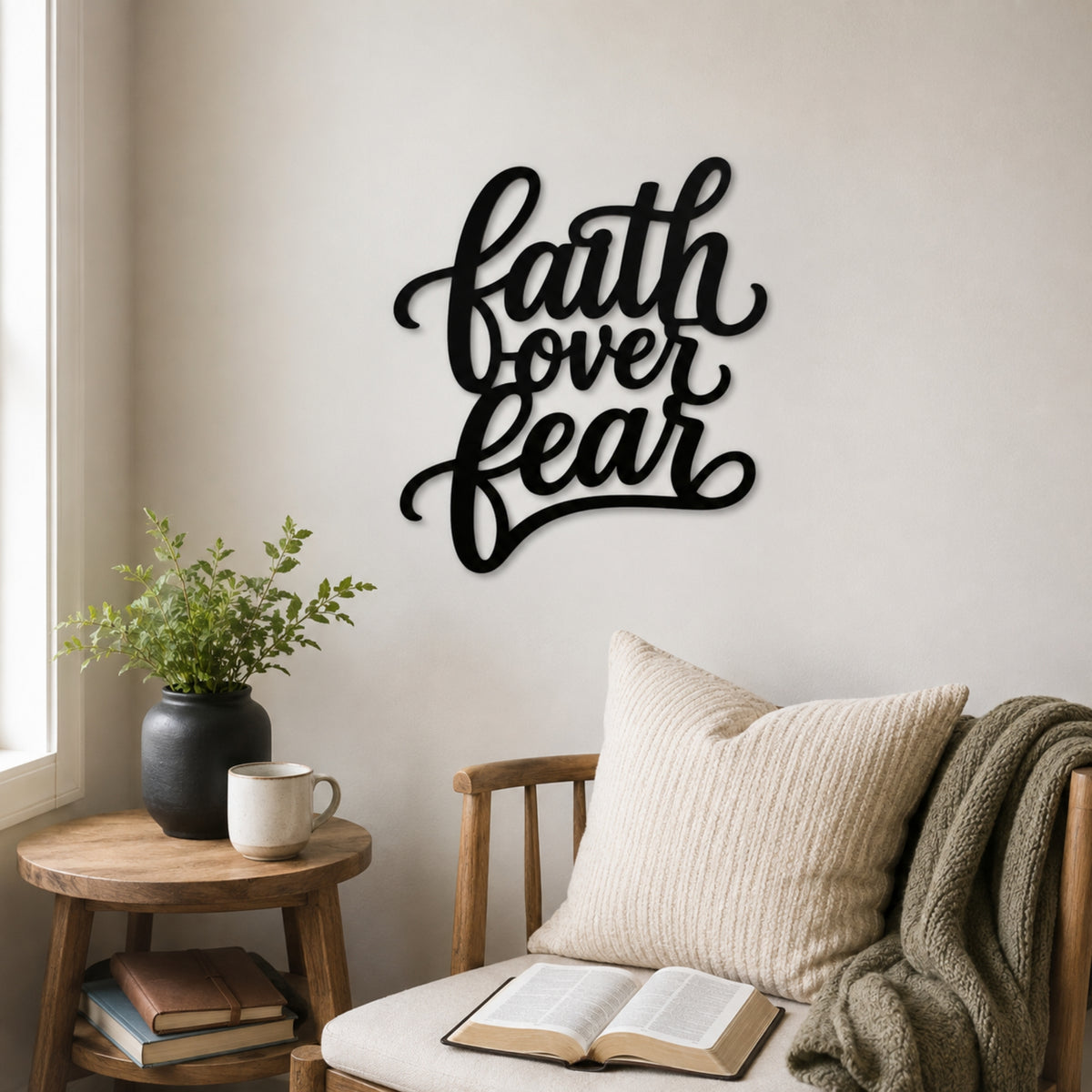 Faith Over Fear Metal Wall Art – Christian Inspirational Sign