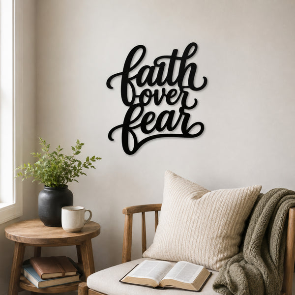 Faith Over Fear Metal Wall Art – Christian Inspirational Sign