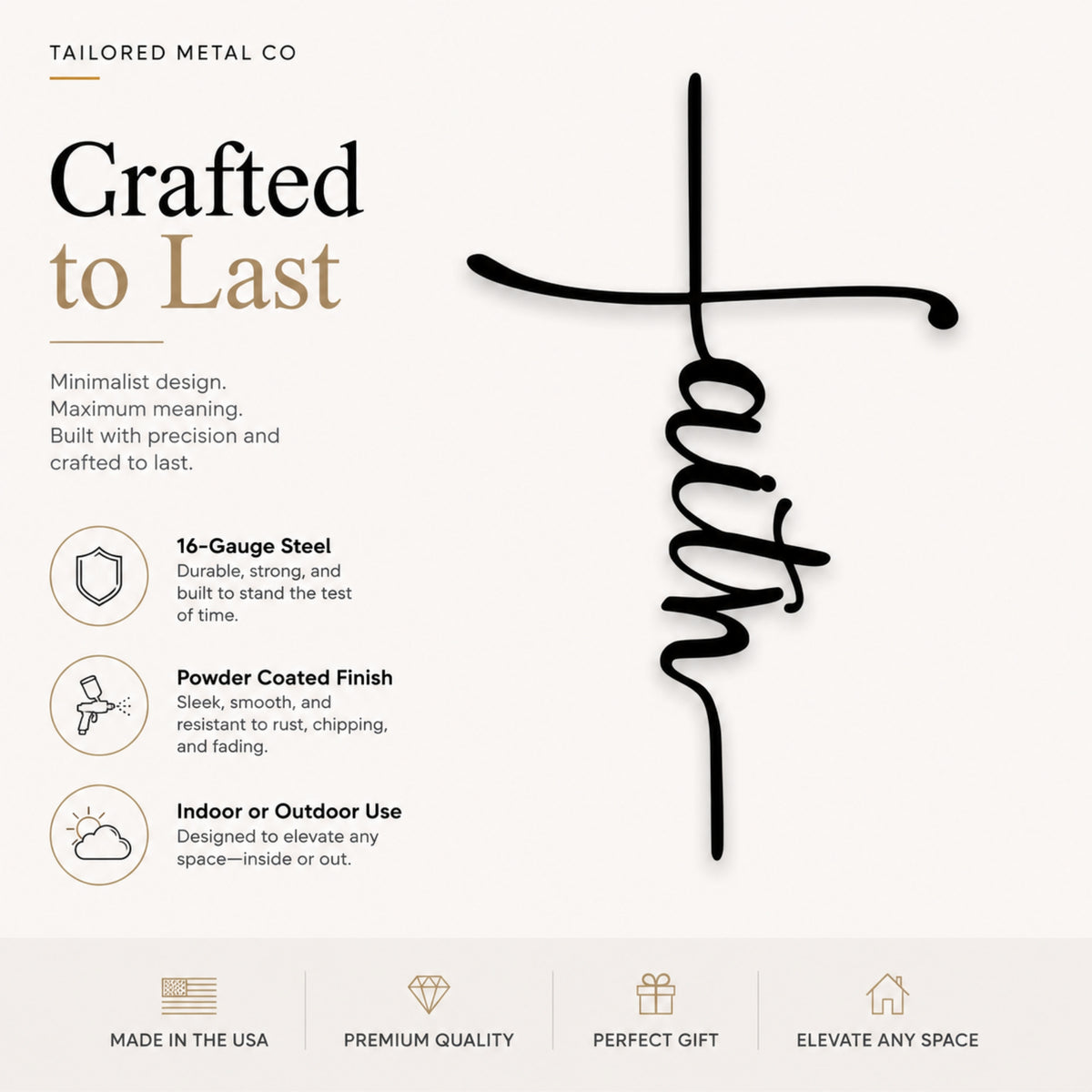 Faith Cross Metal Wall Art – Minimalist Christian Decor