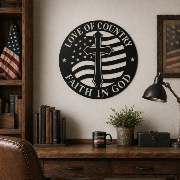 Love of Country Faith in God Metal Wall Art – Christian Patriotic Decor