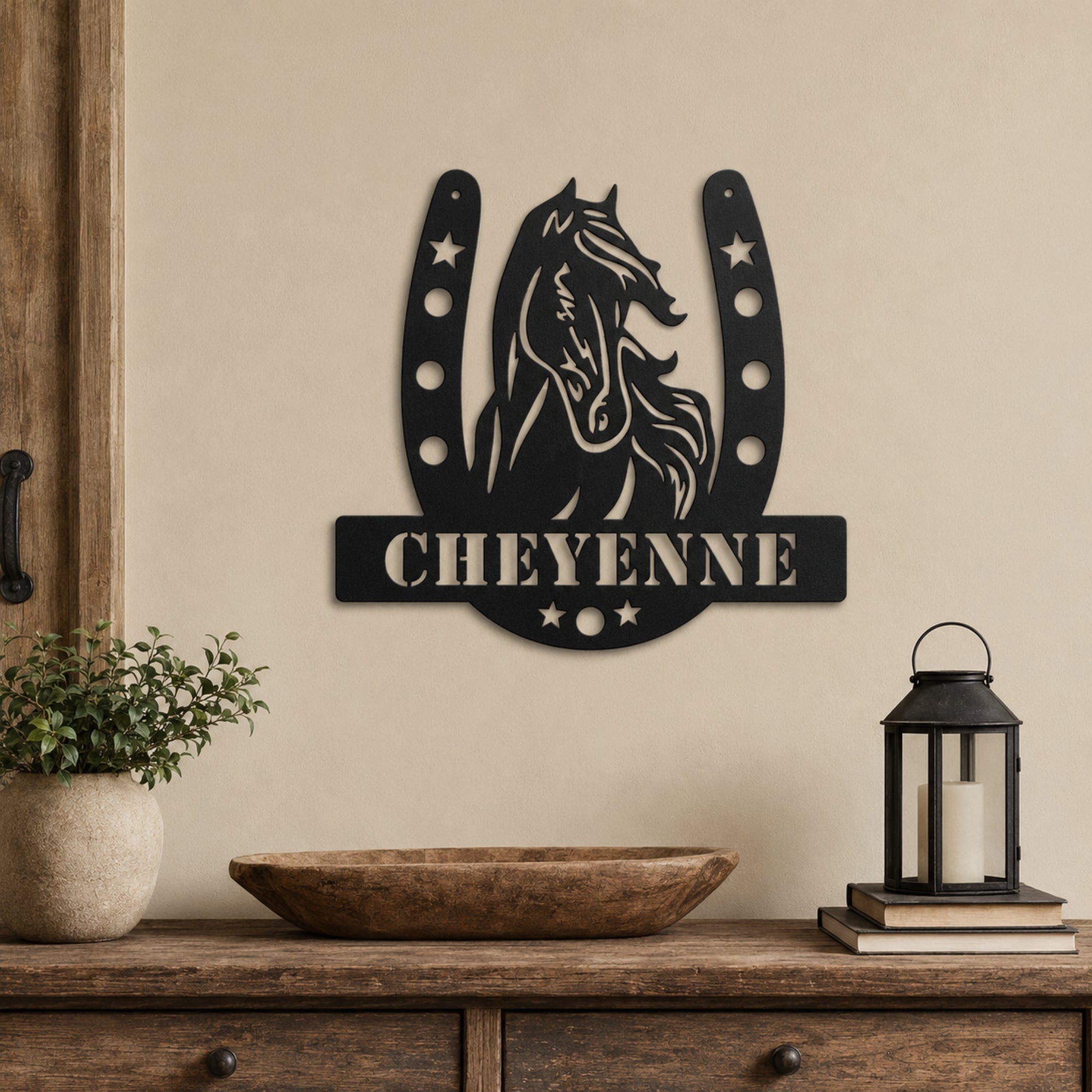 Personalized Horse Name Metal Sign – Horseshoe Equestrian Wall Art