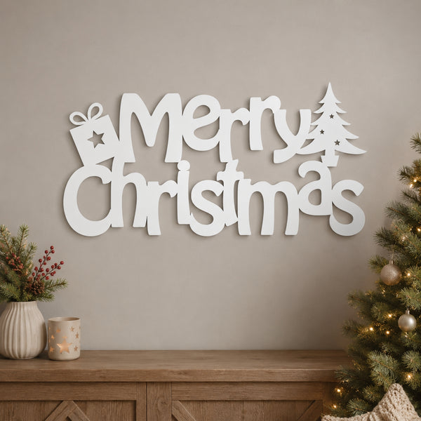 Merry Christmas Metal Wall Art – Gift & Christmas Tree Holiday Sign