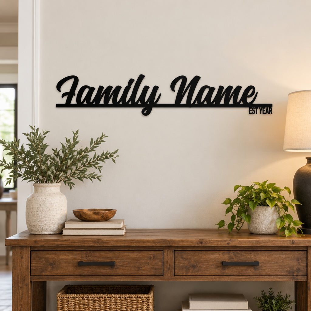 Personalized Family Name Metal Sign with Established Year – Script Surname Wall Art