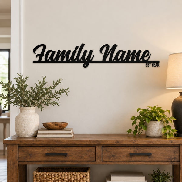 Personalized Family Name Metal Sign with Established Year – Script Surname Wall Art