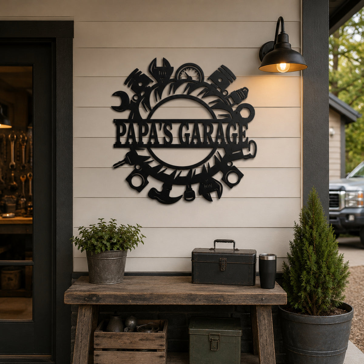 Personalized Garage & Workshop Metal Sign – Custom Name Decor