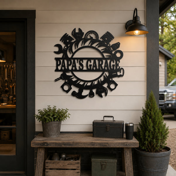 Personalized Garage & Workshop Metal Sign – Custom Name Decor
