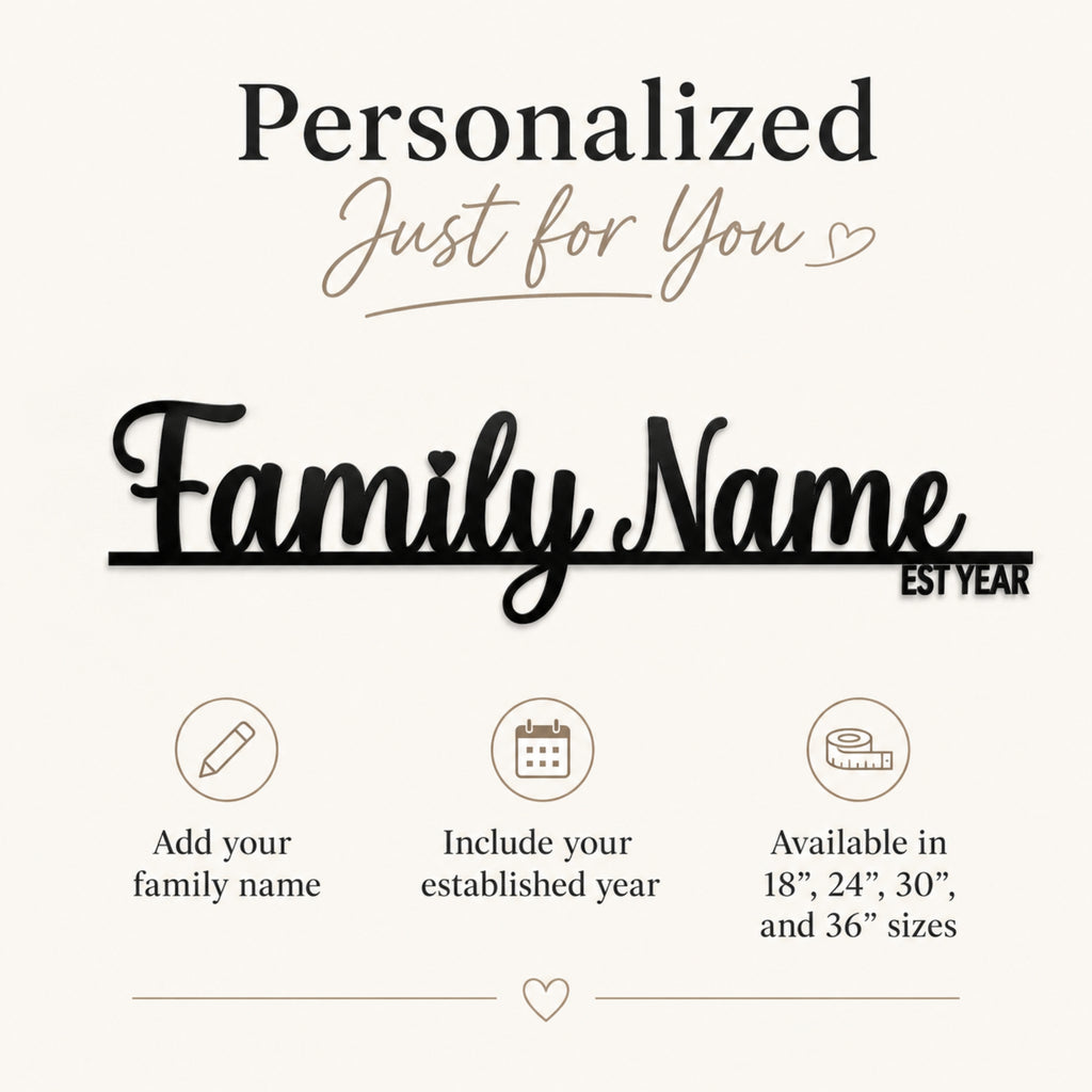 Personalized Family Name Metal Sign with Established Year – Script Style