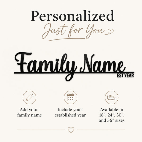Personalized Family Name Metal Sign with Established Year – Script Style