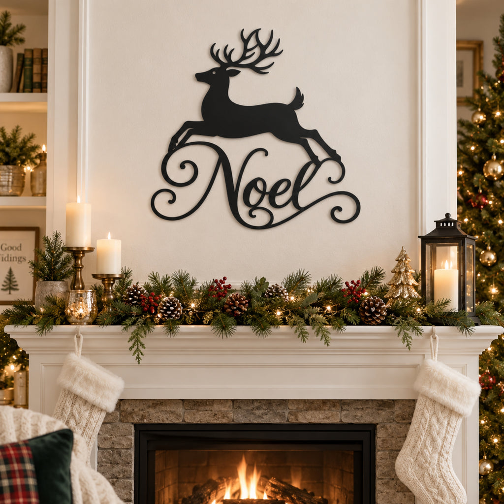 Noel Reindeer Metal Wall Art – Christmas Metal Sign