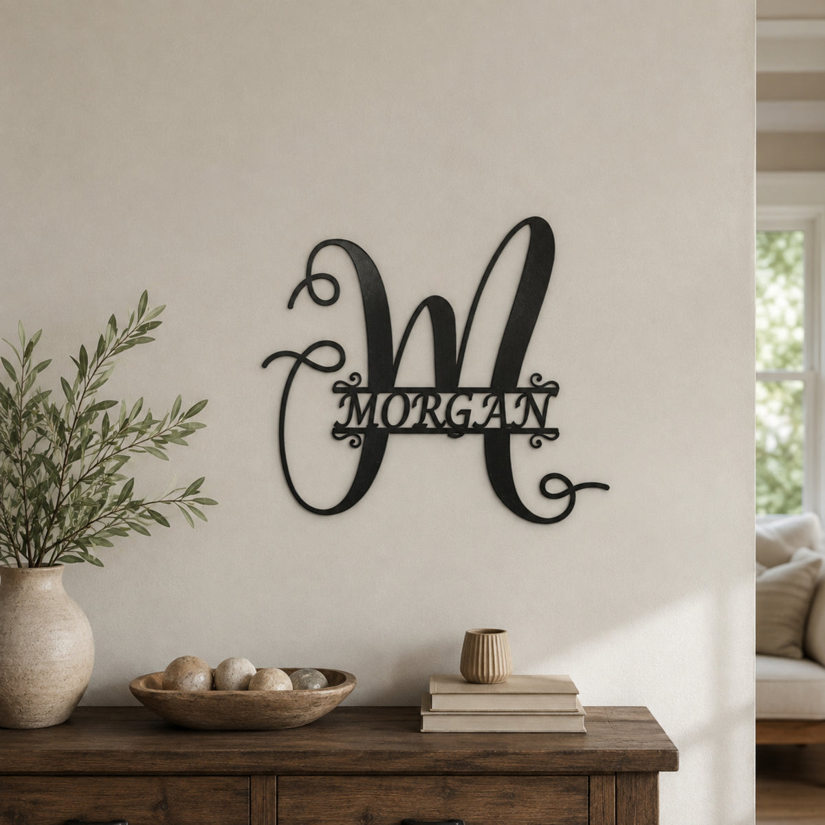 Personalized Script Monogram Family Name Sign – Custom Initial Metal Wall Art Main image
