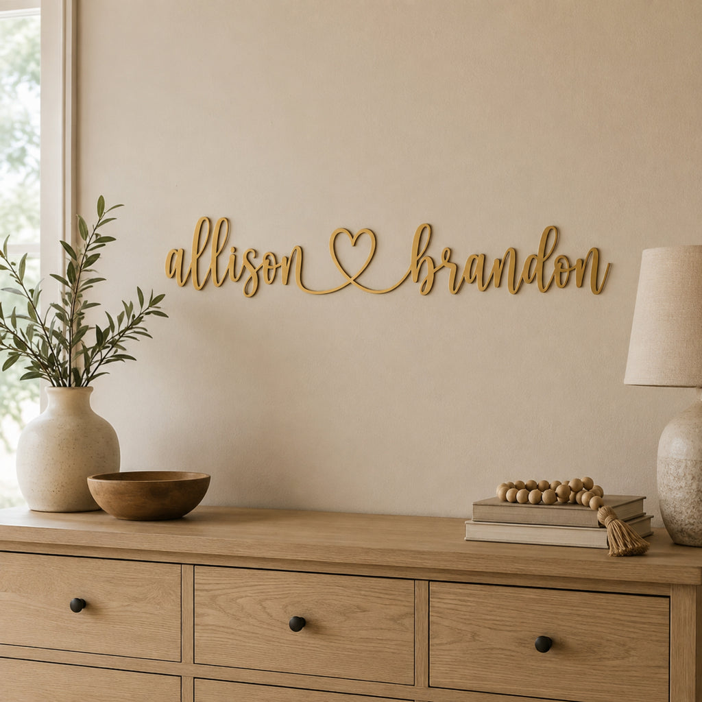 Personalized Couple Name Metal Sign with Heart – Custom Wedding Wall Decor