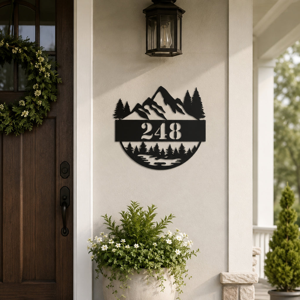 Personalized Mountain House Number Sign