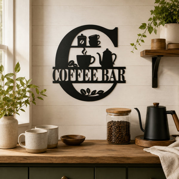Coffee Bar Metal Wall Sign – Kitchen Coffee Station Decor