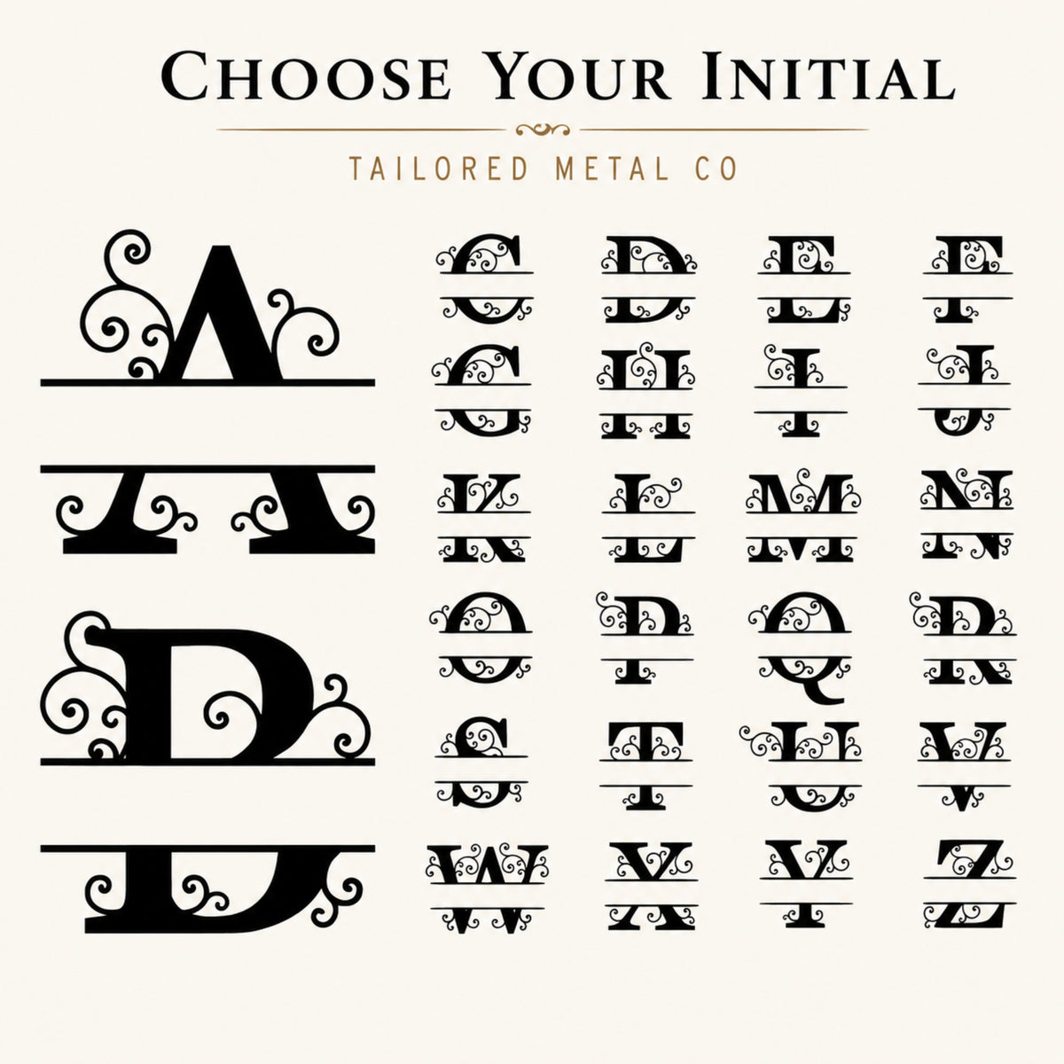 Personalized Scroll Monogram Family Name Sign – Custom Initial Metal Wall Art