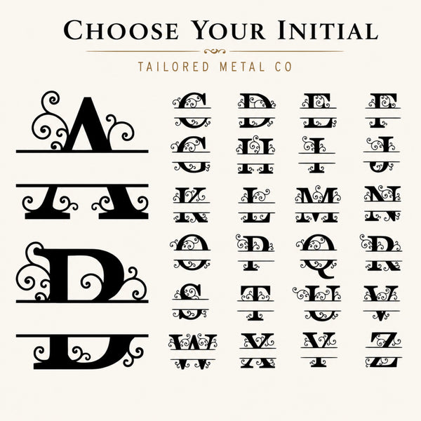 Personalized Scroll Monogram Family Name Sign – Custom Initial Metal Wall Art