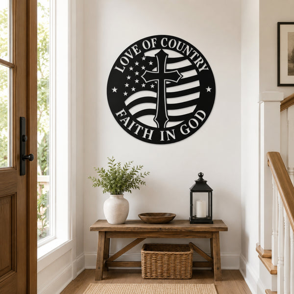 Love of Country Faith in God Metal Wall Art – Christian Patriotic Decor