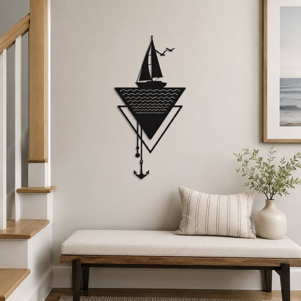 Modern Sailboat Metal Wall Art with Anchor – Nautical Coastal Decor