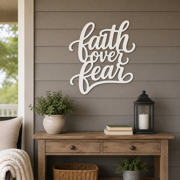 Faith Over Fear Metal Wall Art – Christian Inspirational Sign