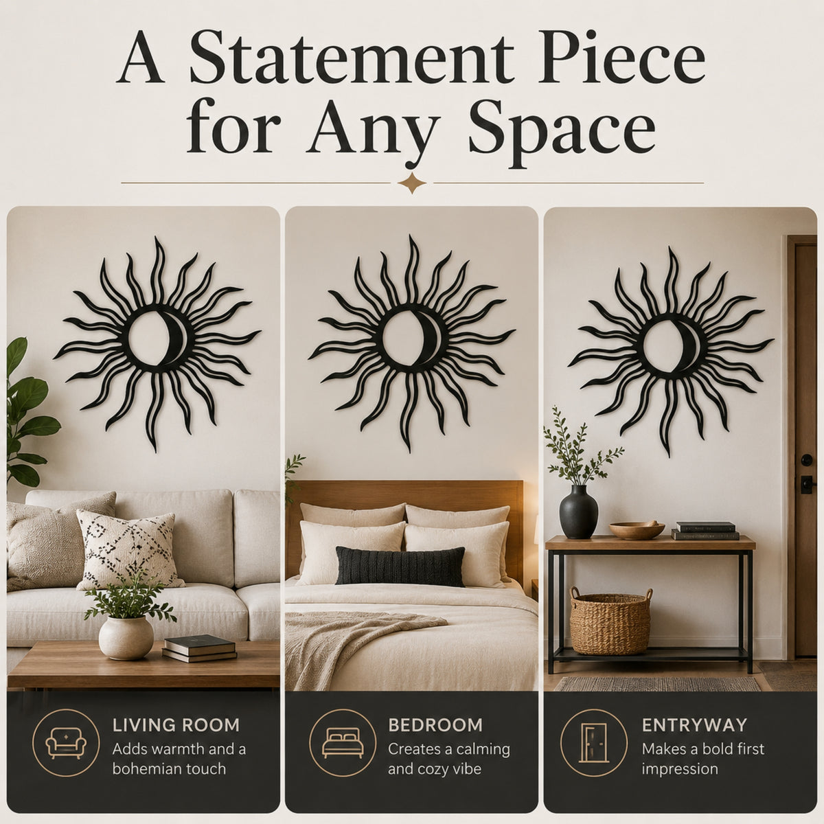 Sun & Moon Metal Wall Art – Celestial Boho Decor