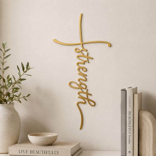 Strength Cross Metal Wall Art – Christian Faith Wall Decor