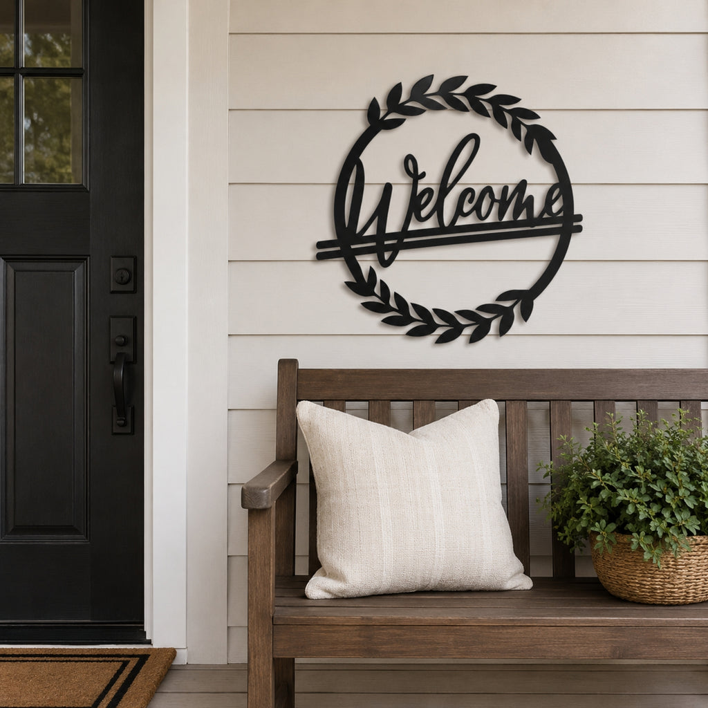 Welcome Wreath Metal Wall Art – Entryway & Porch Welcome Sign