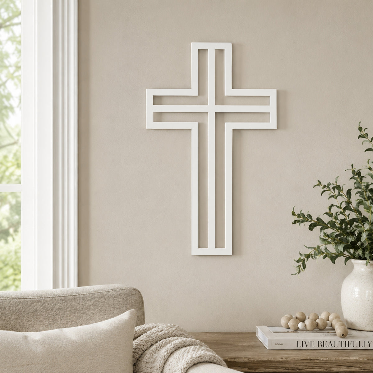 Modern Christian Cross Metal Wall Art – Minimalist Faith Decor
