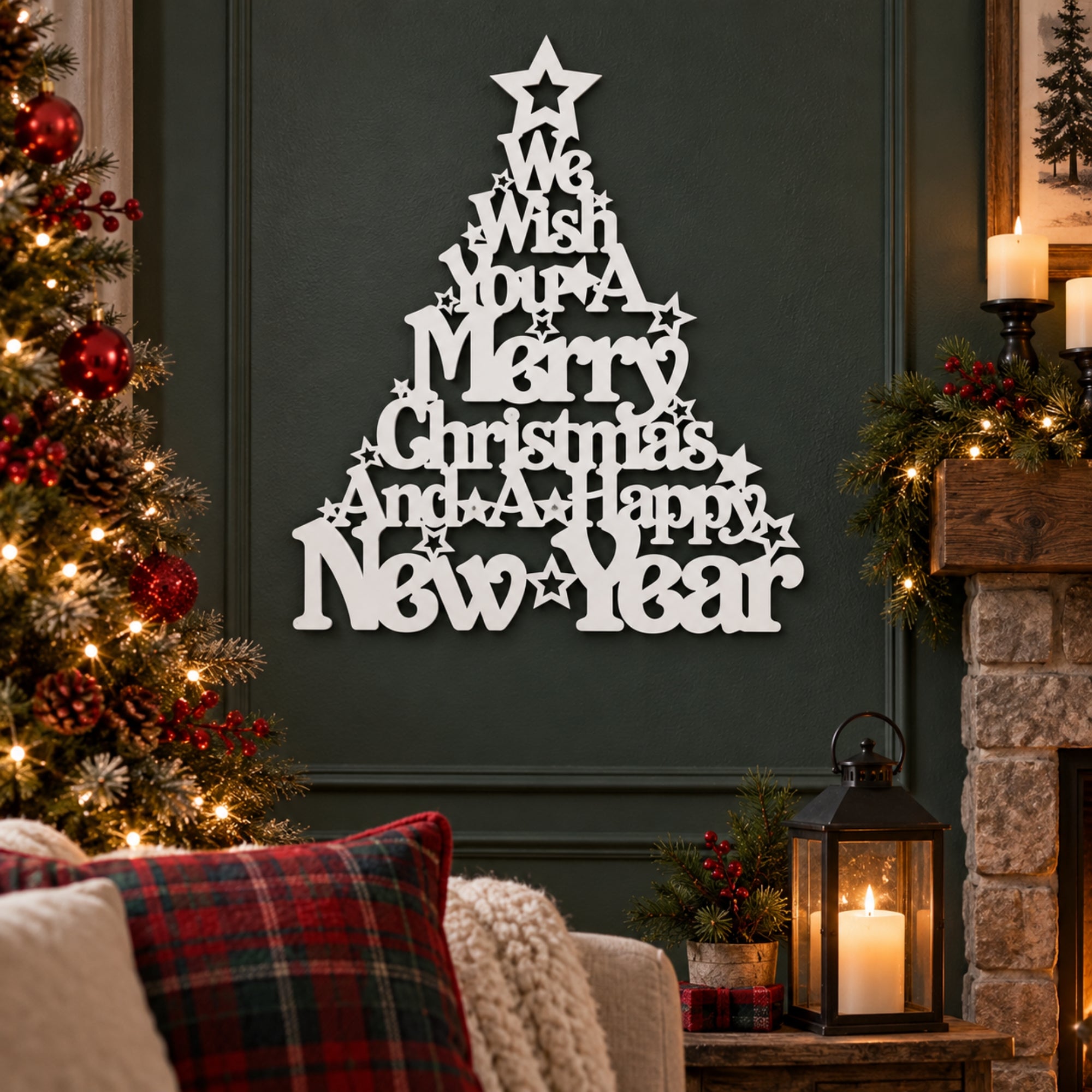 Merry Christmas Metal Wall Art – Christmas Tree Holiday Sign Secondary image