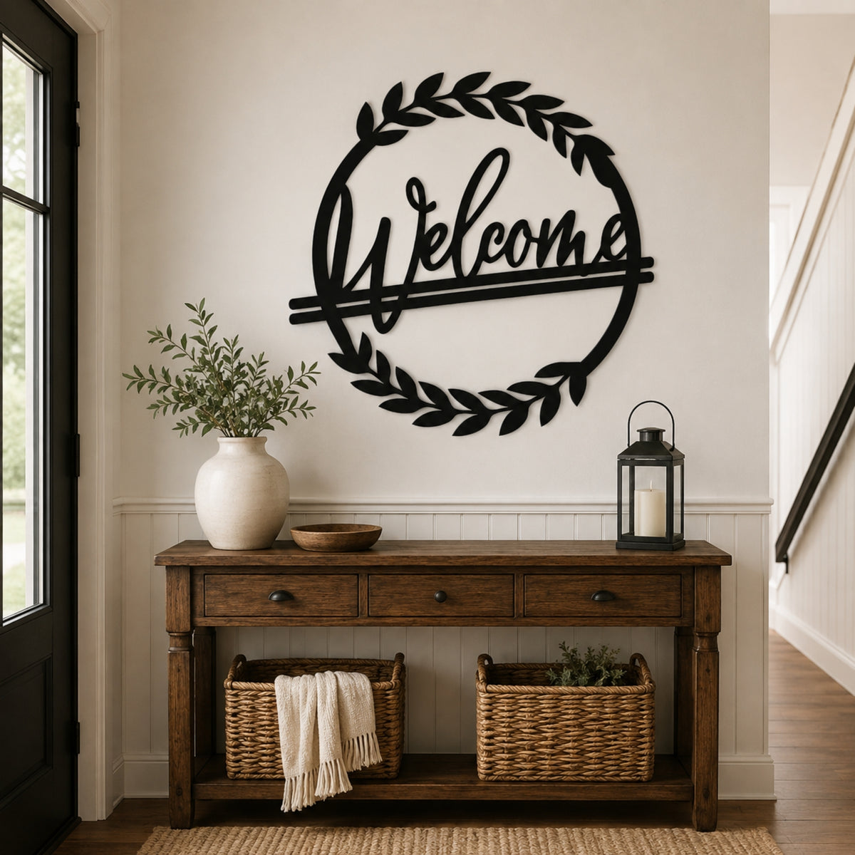 Welcome Wreath Metal Wall Art – Entryway & Porch Welcome Sign