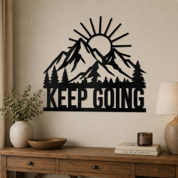 Keep Going Mountain Metal Wall Art – Inspirational Nature Decor