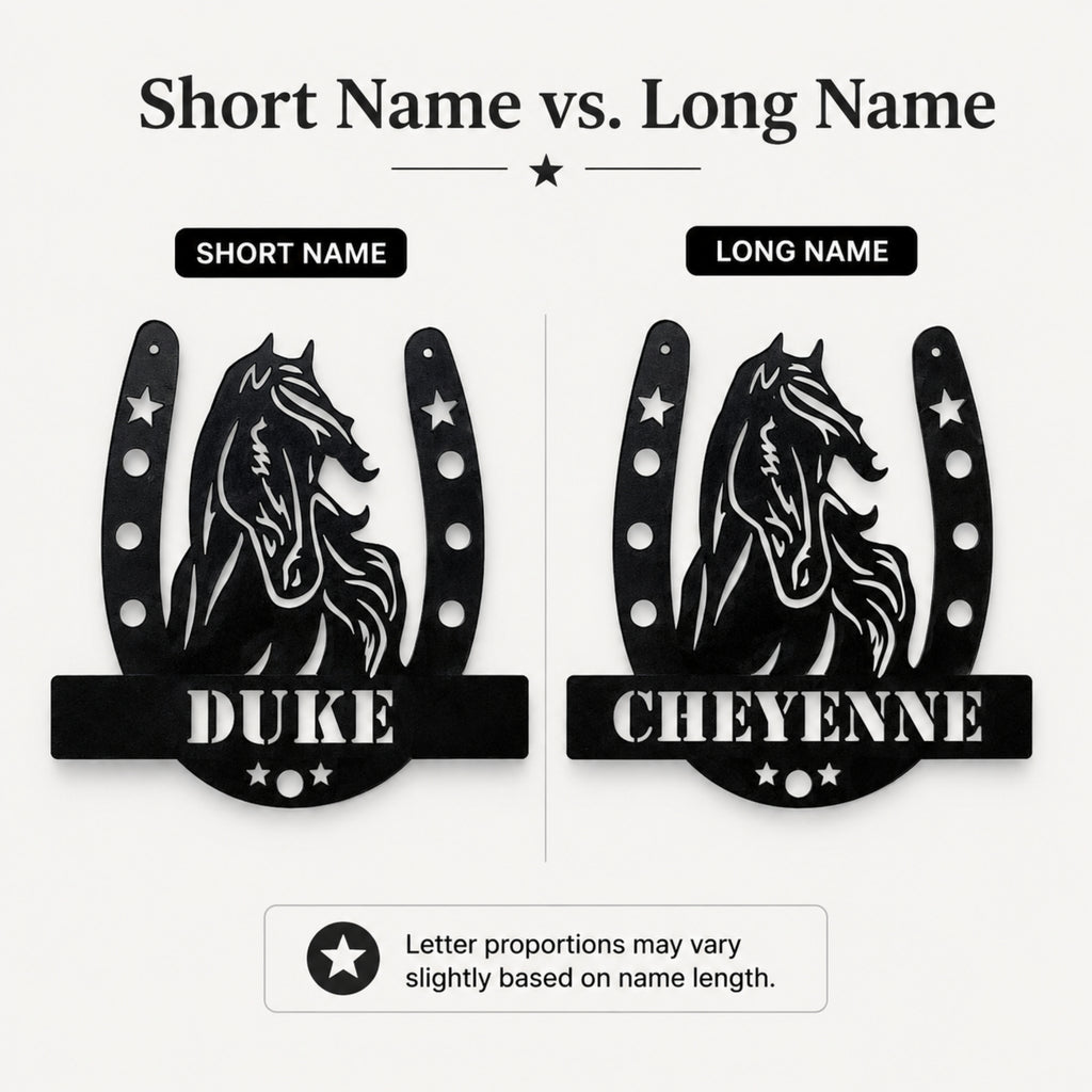 Personalized Horse Name Metal Sign – Horseshoe Equestrian Wall Art