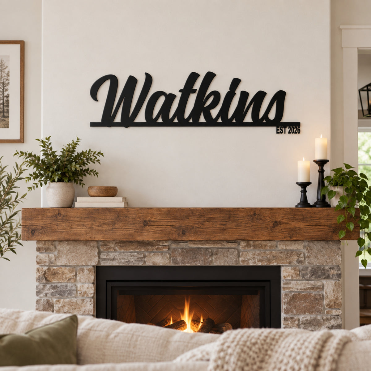 Personalized Family Name Metal Sign with Established Year – Script Surname Wall Art