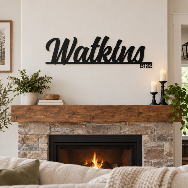 Personalized Family Name Metal Sign with Established Year – Script Surname Wall Art