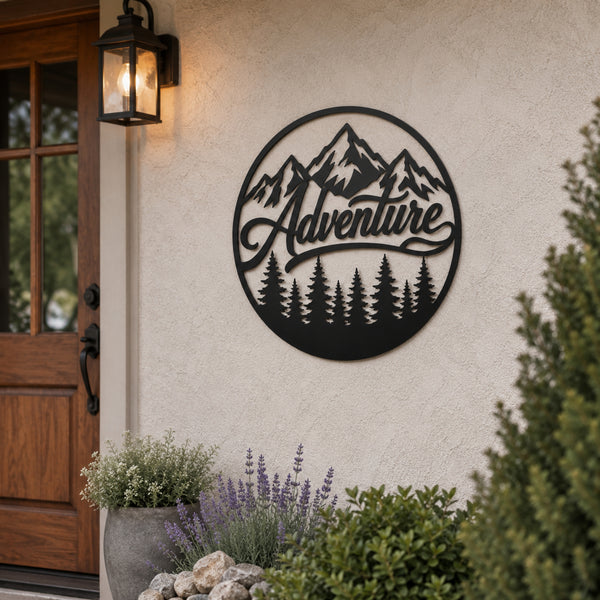 Adventure Mountain Metal Wall Art – Forest & Pine Tree Decor
