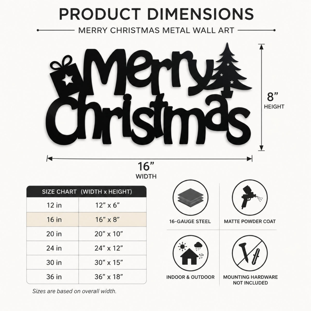 Merry Christmas Metal Wall Art – Gift & Christmas Tree Holiday Sign