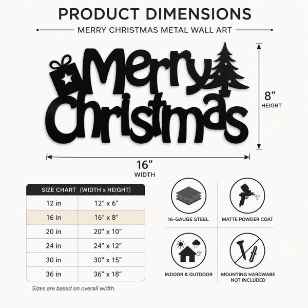 Merry Christmas Metal Wall Art – Gift & Christmas Tree Holiday Sign