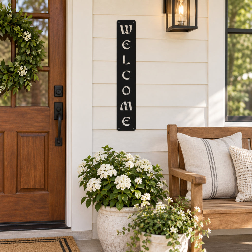 Modern Welcome Metal Sign – Vertical or Horizontal Porch Decor