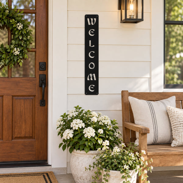 Modern Welcome Metal Sign – Vertical or Horizontal Porch Decor