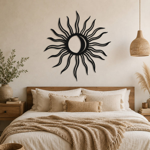 Sun & Moon Metal Wall Art – Celestial Boho Decor
