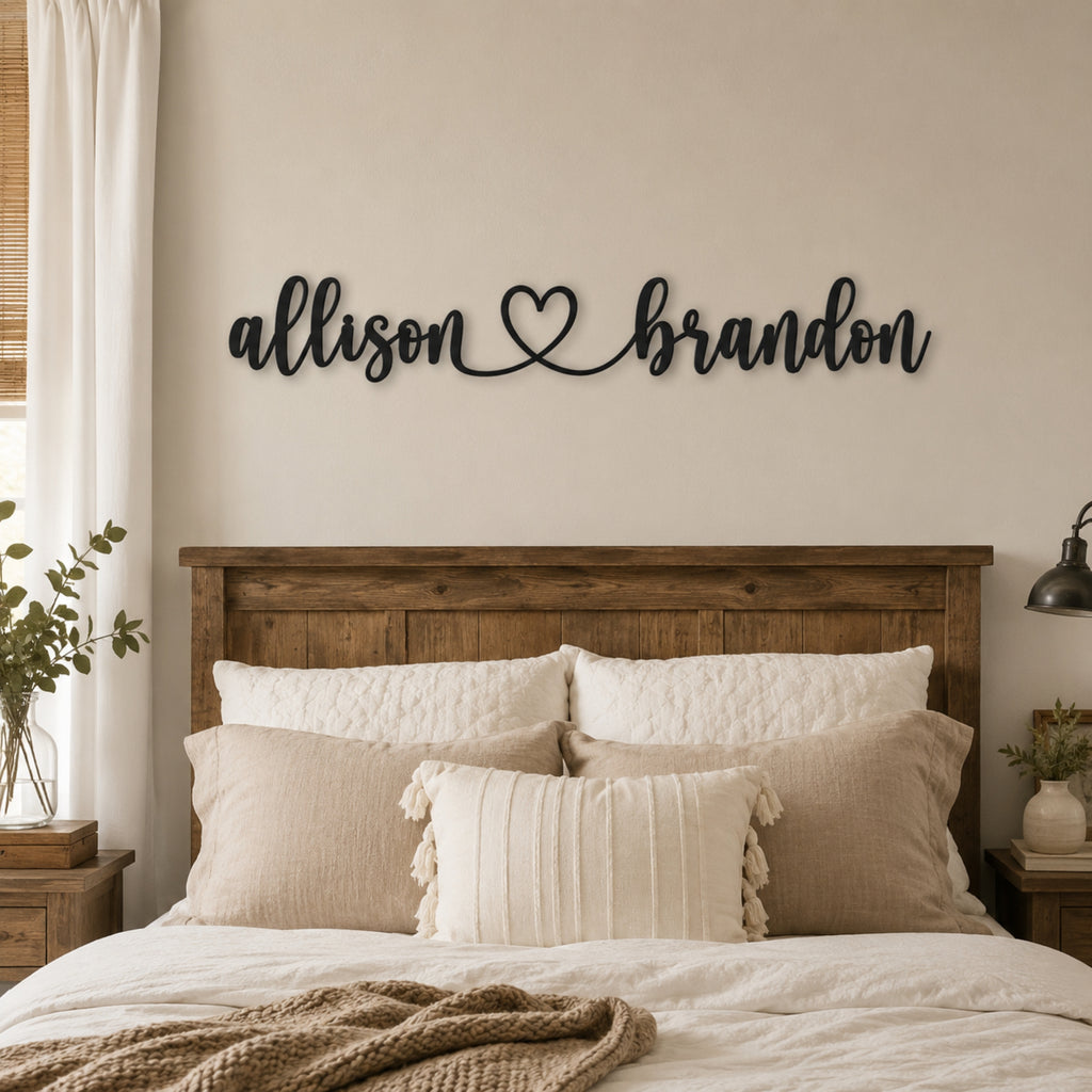 Personalized Couple Name Metal Sign with Heart – Custom Wedding Wall Decor