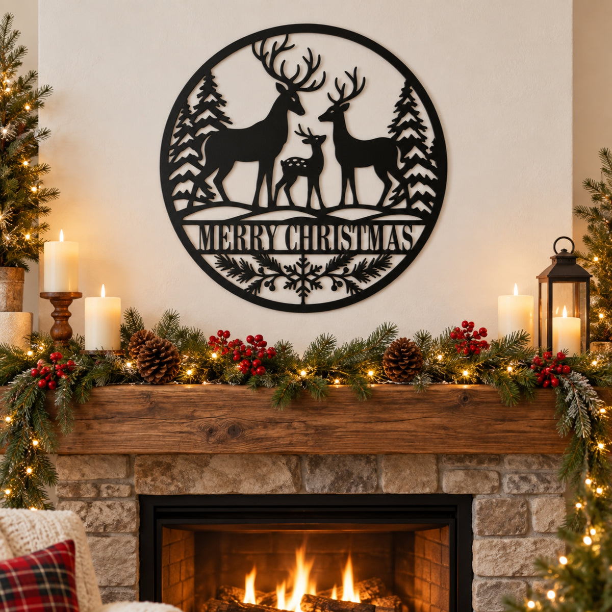 Personalized Deer Family Christmas Metal Sign – Custom Last Name Holiday Decor