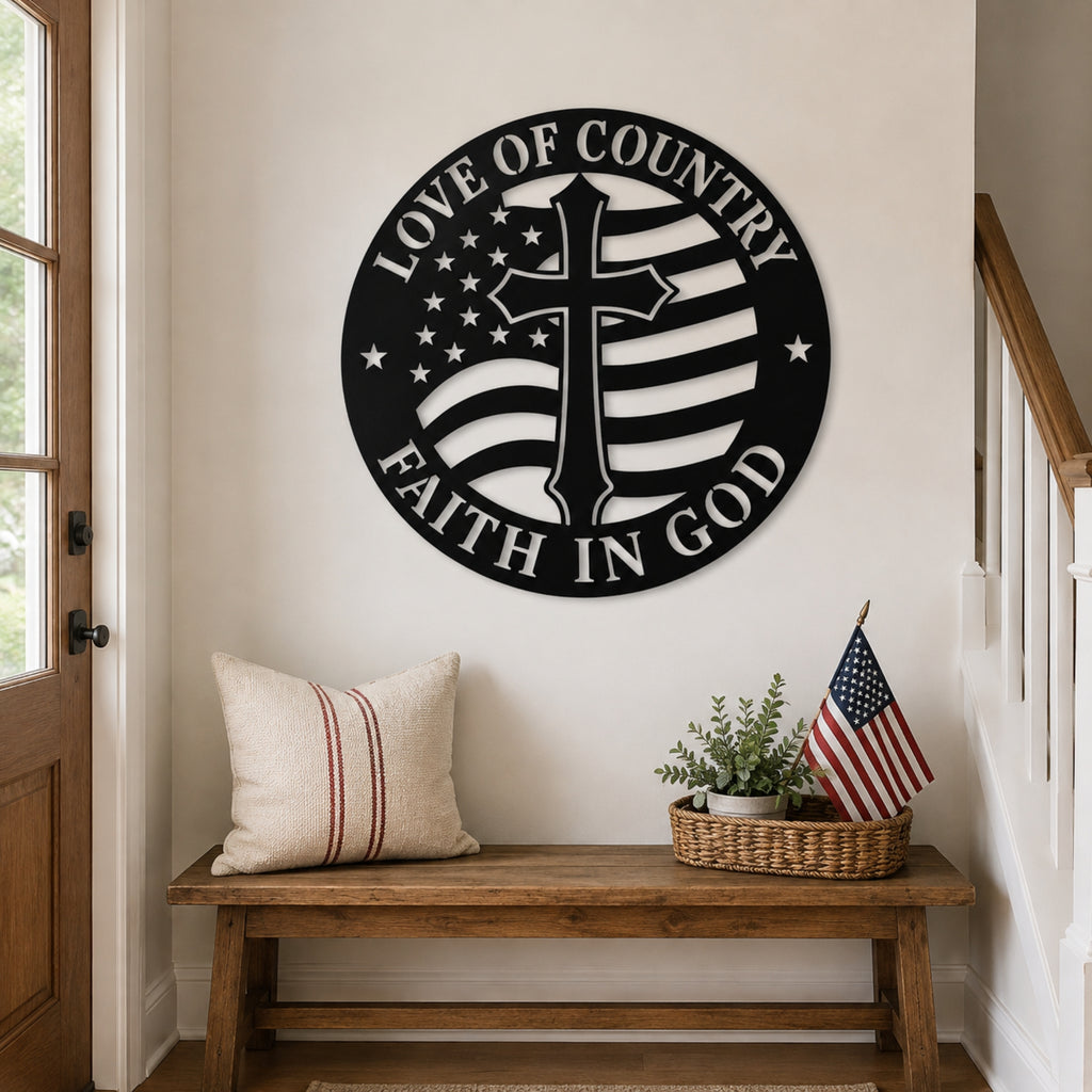 Love of Country Faith in God Metal Wall Art – Christian Patriotic Decor