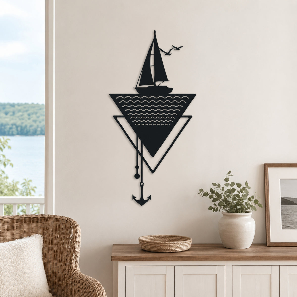 Modern Sailboat Metal Wall Art with Anchor – Nautical Coastal Decor