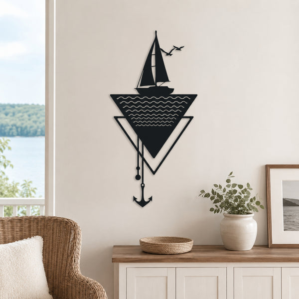 Modern Sailboat Metal Wall Art with Anchor – Nautical Coastal Decor