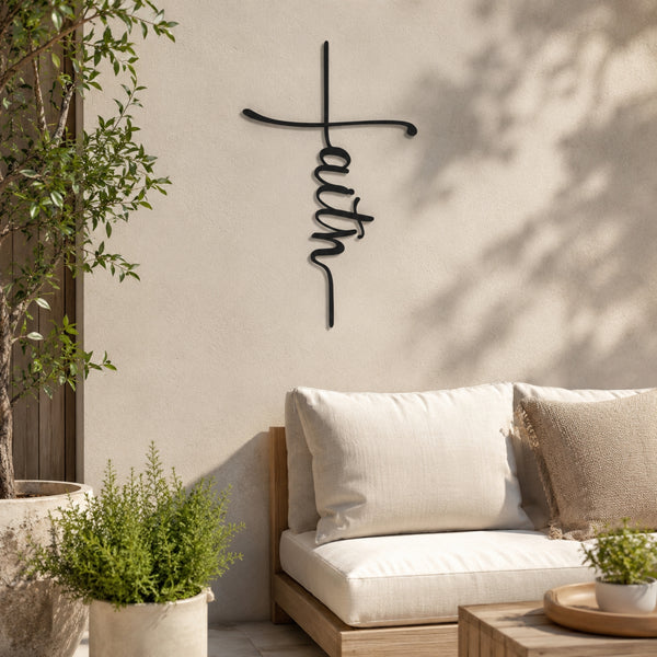 Faith Cross Metal Wall Art – Minimalist Christian Decor