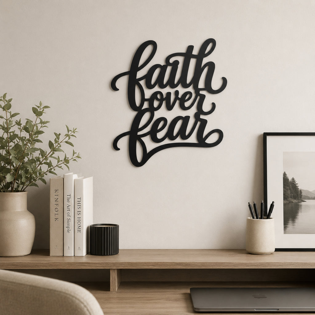 Faith Over Fear Metal Wall Art – Christian Inspirational Sign